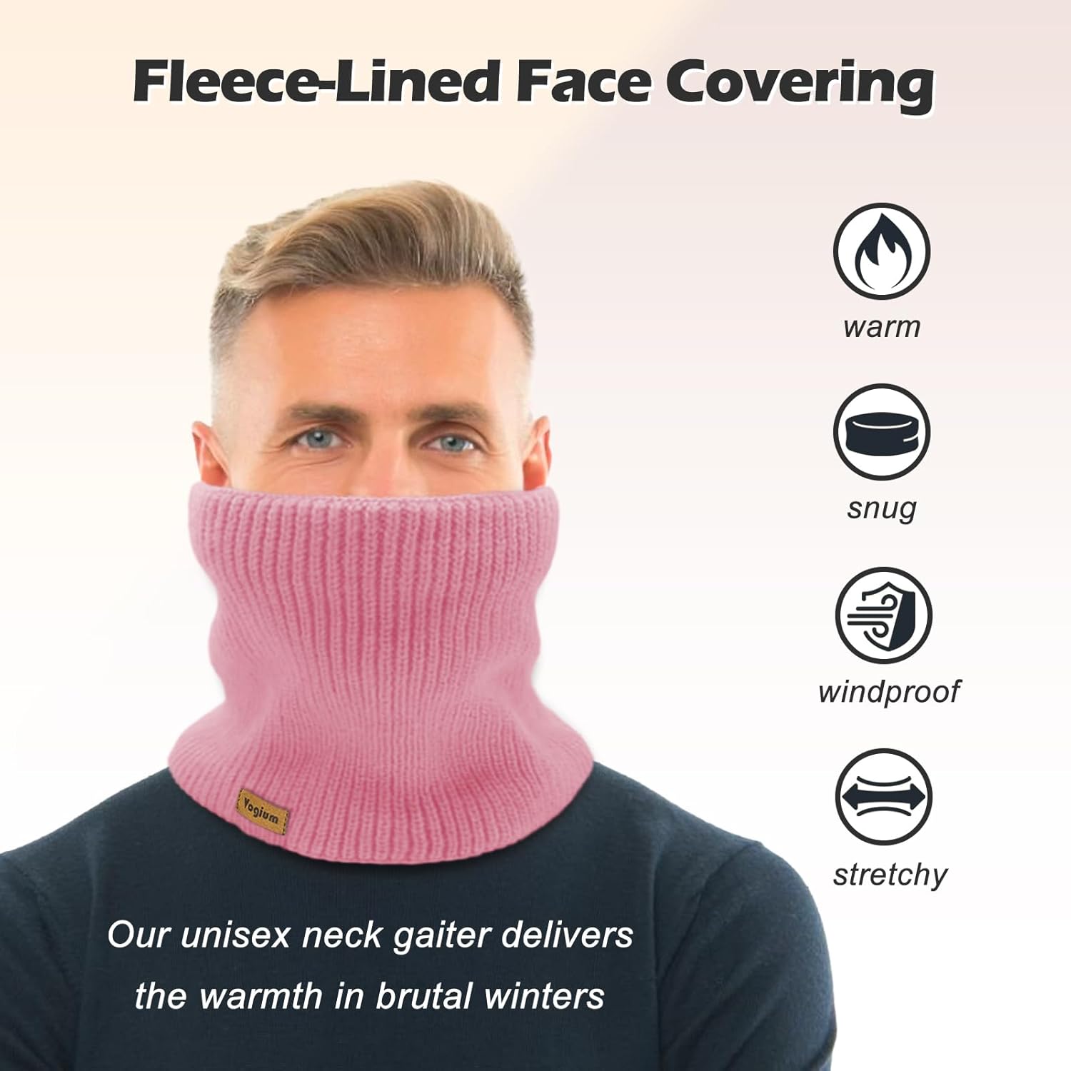 Unisex Fleece-Lined Ribbed Thermal Knit Neck Warmer Gaiter | Winter Scarf Face Covering for Skiing,Hiking,Outdoor Work - Image 2