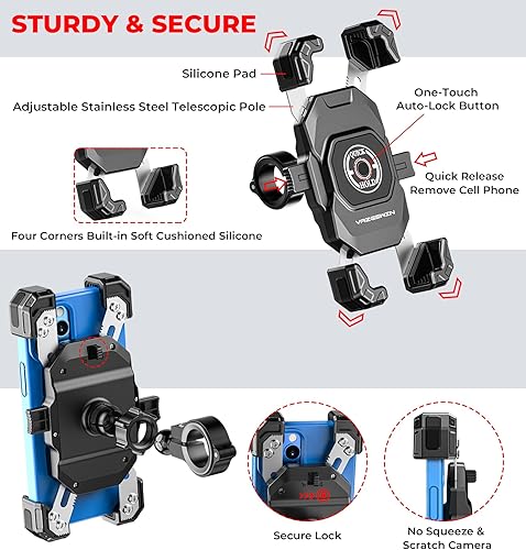 Miniatura 6 de Soporte de teléfono para motocicleta, soporte para teléfono de bicicleta con bloqueo 1S, soporte de teléfono celular de motocicleta con una sola