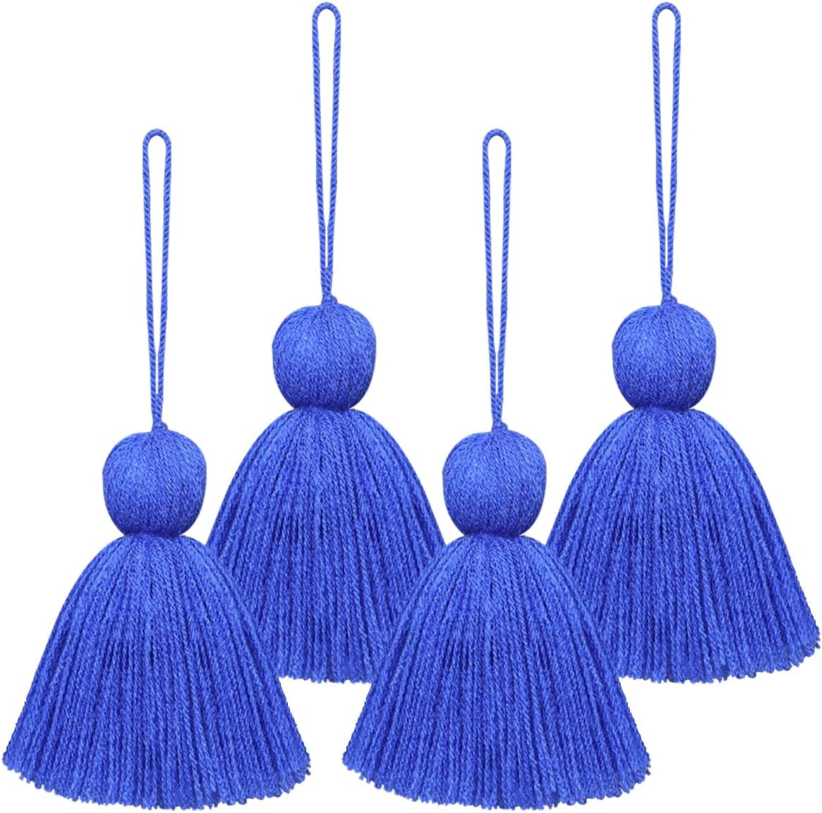 Big Size 4 PCS Tassels for Crafts, Handmade Hanging for Pillow Decor, Blanket Decoration, with Hanging Rope for Garland (8cm/3.15 inch) (White - 4 PCS)