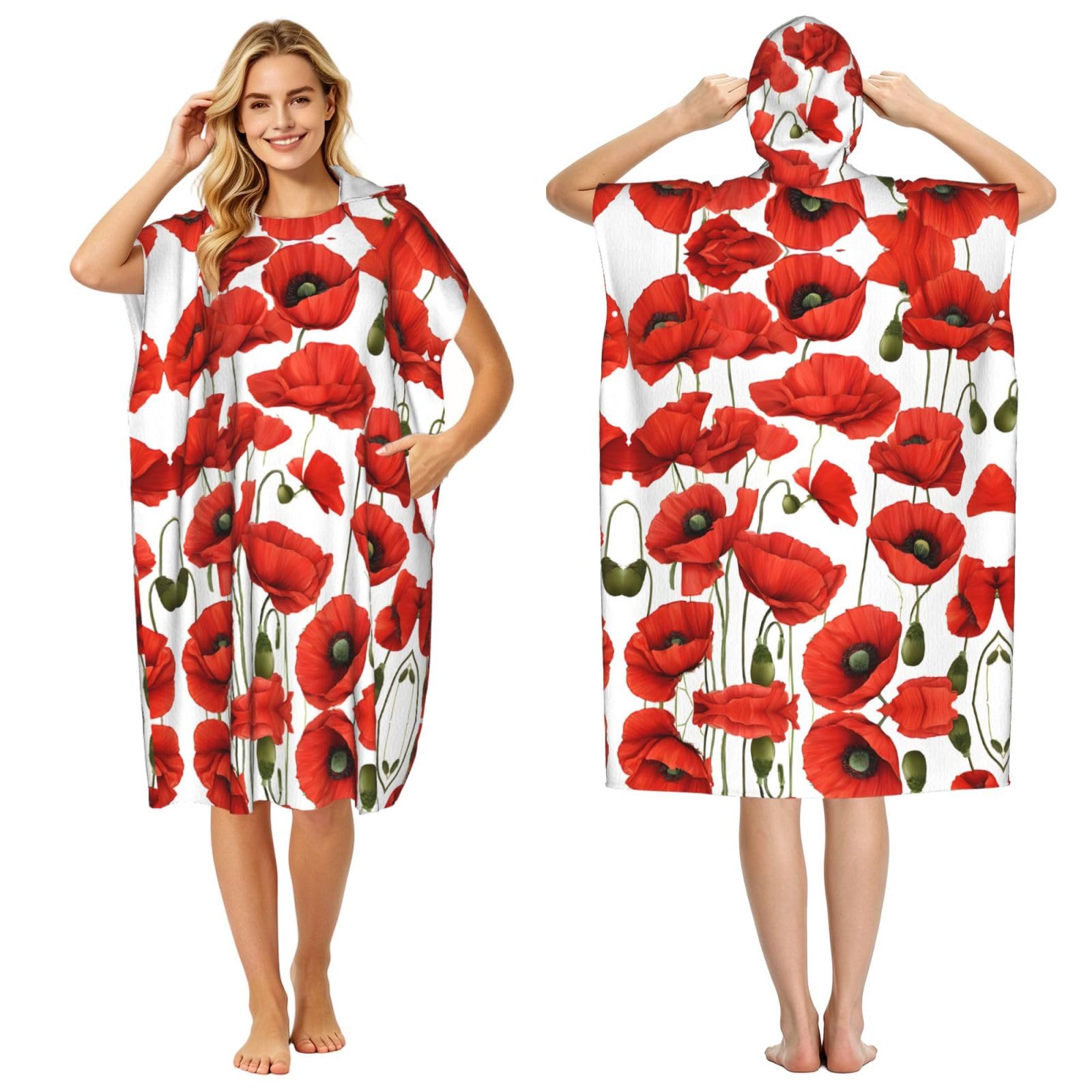 Peignoir à capuche coquelicot rouge : fini le linge lourd à la plage