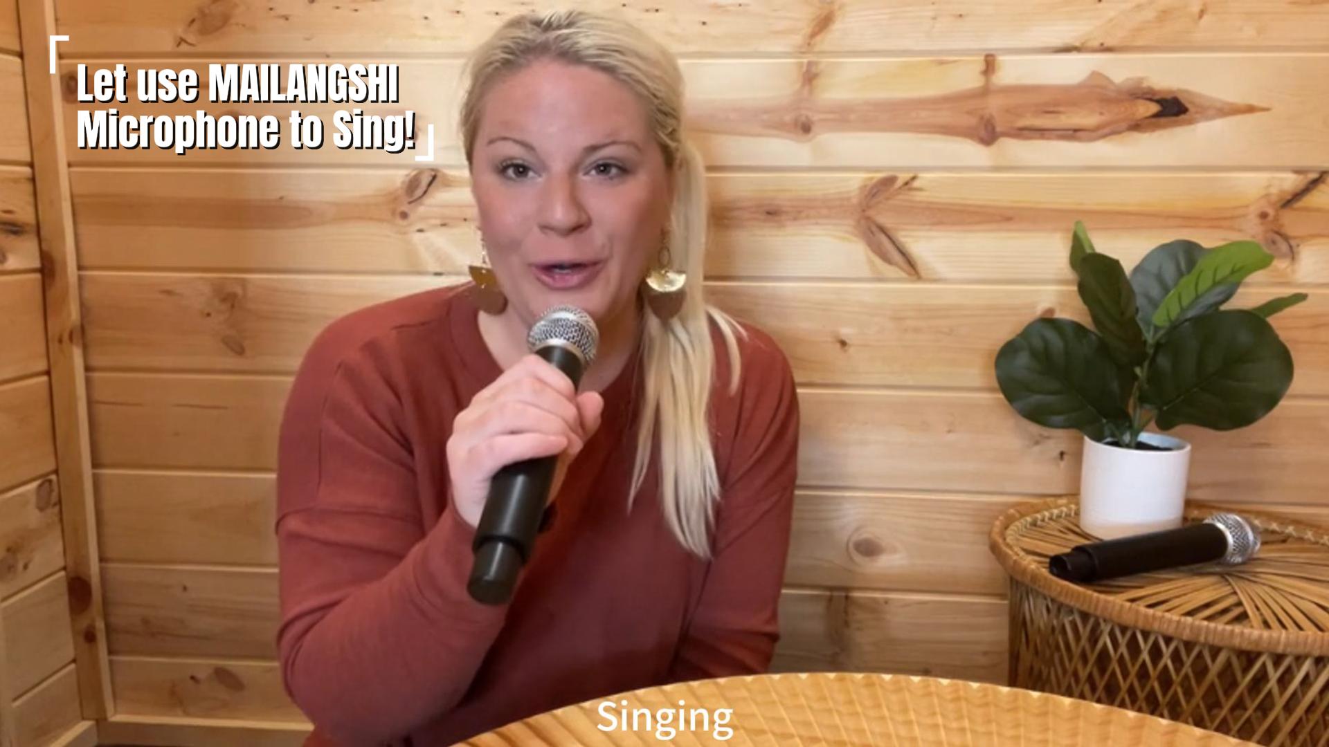 MAILANGSHI Microfono karaoke, microfono con tecnologia di connessione uno a uno, trasmissione stabile, meno latenza, per cantare, microfono senza fili per feste a casa (Brown
