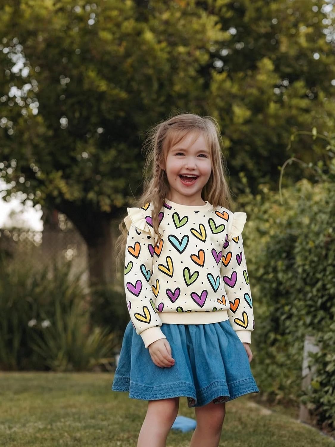 Toddler Girls Heart Sweatshirt Ruffle Long Sleeve Shirt Baby Valentine Outfits Pullover Tops 2-7 Years - Image 2