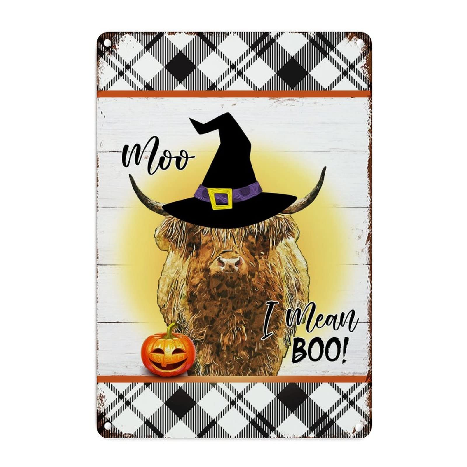 Plaque métal Halloween motif vache de sorcière déco 45x30 cm