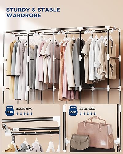 Vista 4 de Mavivegue Organizador de ropa con 4 varillas para colgar, armario portátil para guardar ropa, cubierta de tela no tejida, almacenamiento de gran