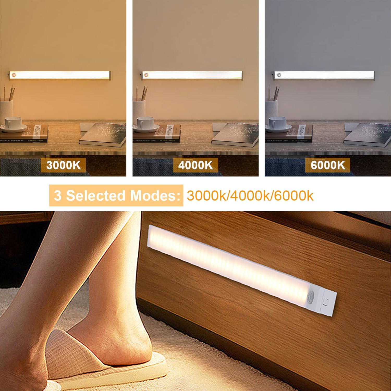 Lampe Placard Sans Fil Vinmooog - Détecteur Mouvement, 3 Modes, 20cm - LED Pour Cuisine, Couloir, Escalier