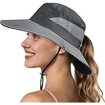 Ponytail Sun Bucket Hats for Women Men Wide Brim UPF 50+ Fishing &amp; Beach Hats