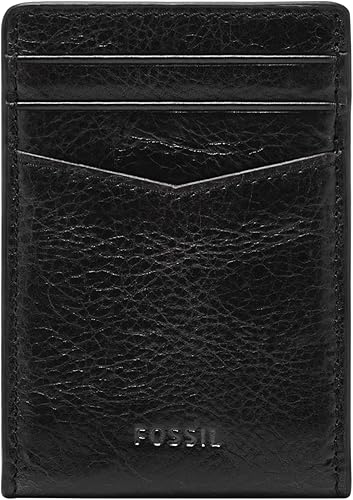 Fossil Funda magnética minimalista de cuero para hombre con clip de dinero y bolsillo frontal Negro