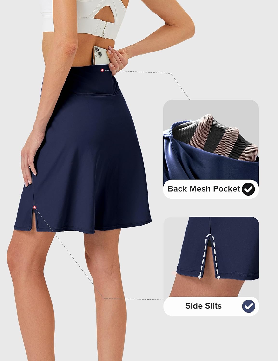 FitsT4 Sports Women's 20'' Swim Skirt Skort with Pocket High Waisted Modest Swimsuit Bathing Suit Bottoms - Image 3