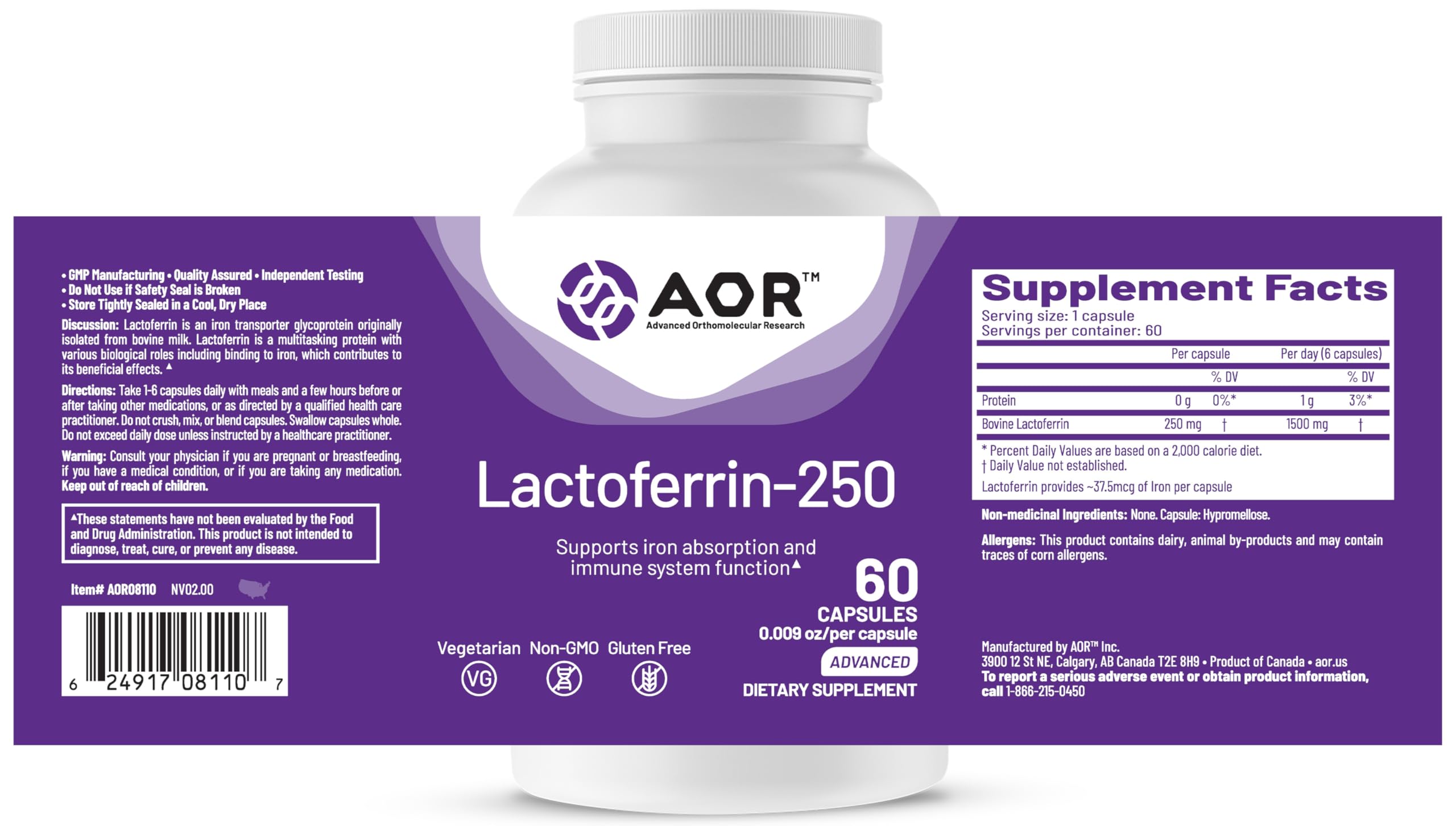 AOR Lactoferrin 250mg Capsules, Iron Balance Support, Non GMO, 60 Capsules — Amazon image 9