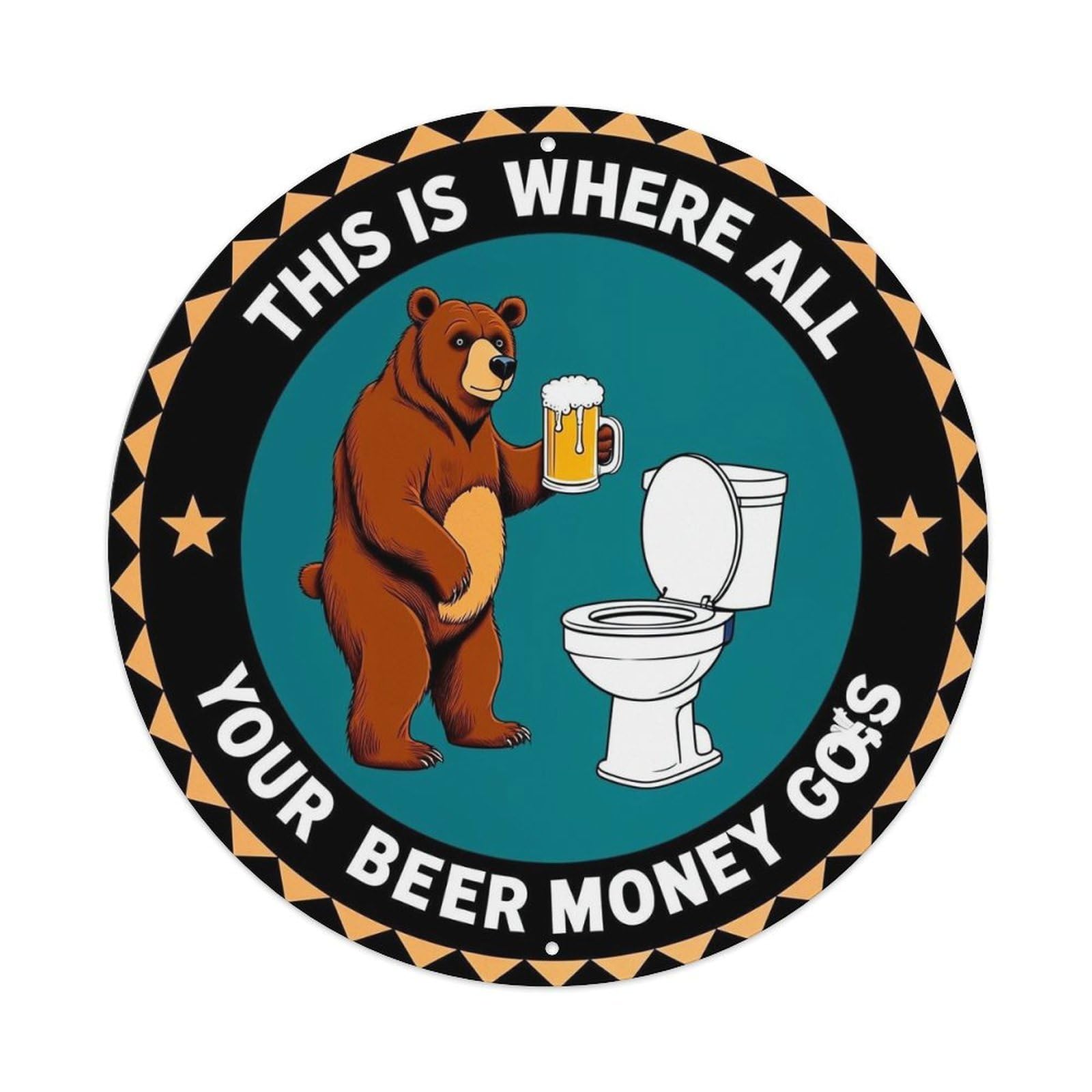Jdyansheng Vintage Bear Holding Beer Near Toilet Tin Sign Metal Poster Metal Signs For Home Man Cave Bar Cafe Kitchen Laundry Room Wall Decorations 8X8 Inches