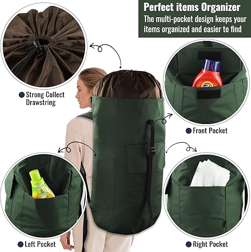 Miniatura 4 de Bolsa de lavandería extra grande de 125 litros con correas para el hombro, diseño ajustable y extensible, bolsa de lavandería con 3 bolsillos para