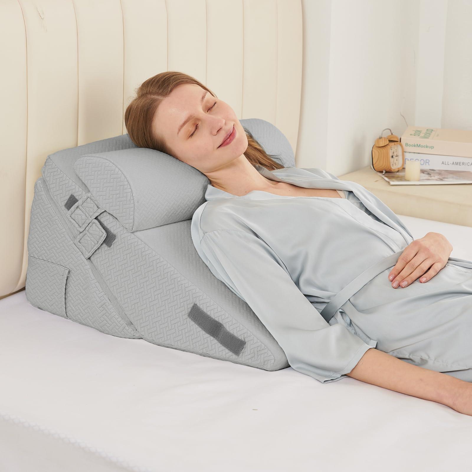 Sasttie Adjustable Wedge Pillow Set for After Surgery, Light Grey