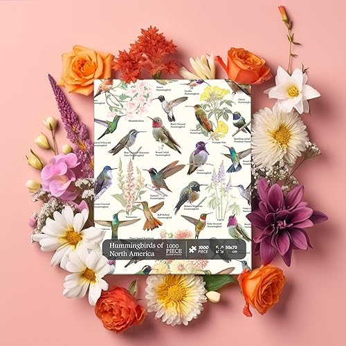 Miniatura 7 de Rompecabezas de colibríes para adultos de 1000 piezas en adelante, rompecabezas vintage de pájaros coleccionan flores de colibrí, rompecabezas