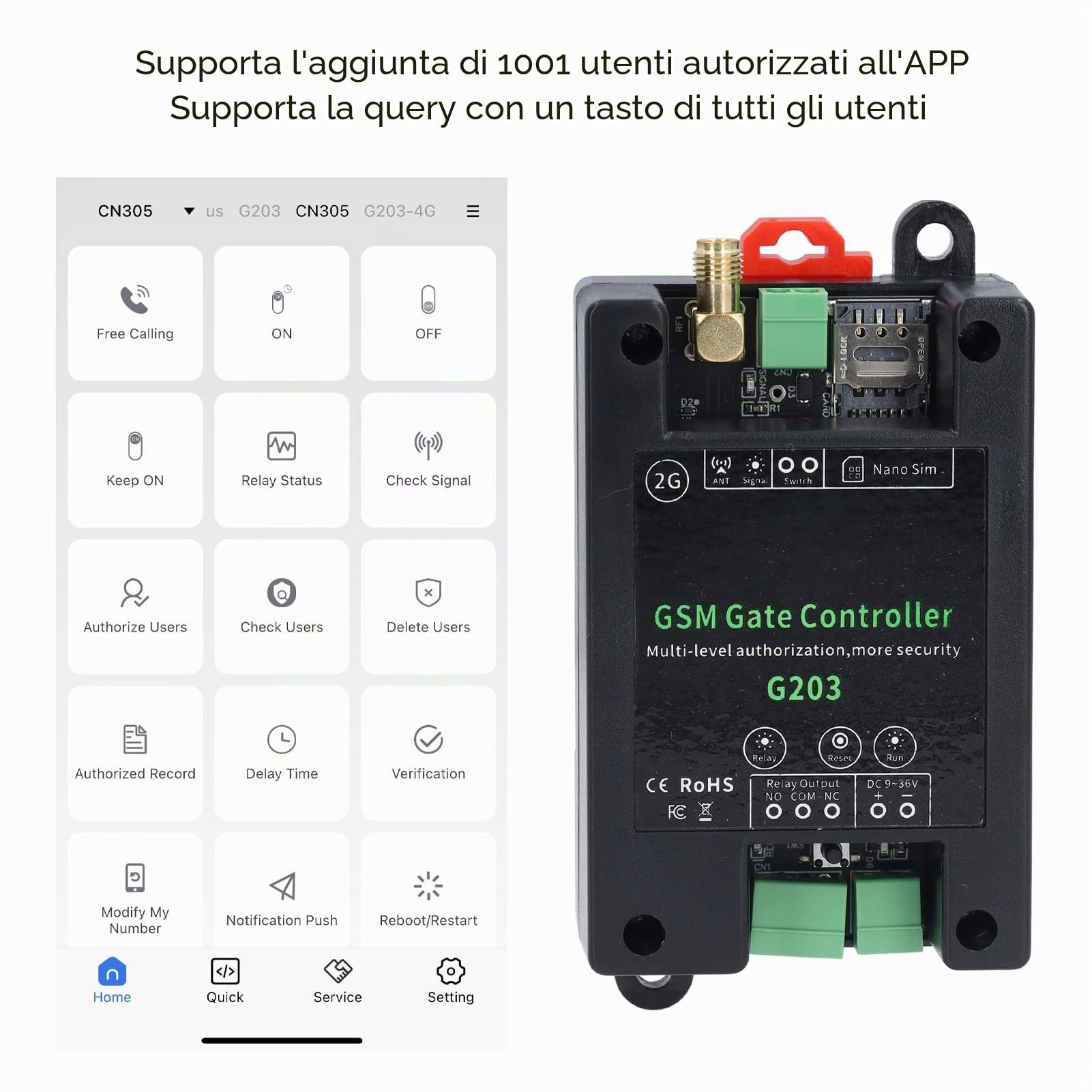 Telecomando Apricancello GSM Chiamata Telefonica 2G Gestione Accessi APP SMS per Cancelli Porte Garage con Comodo Telecomando DC9‑36V 1A