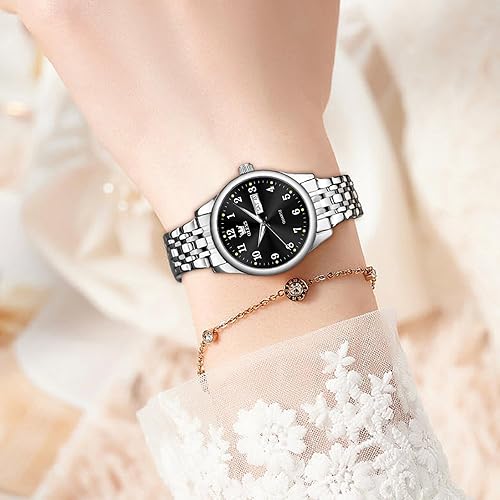 Miniatura 7 de OLEVS Relojes de lujo para mujer, reloj de mujer con día y fecha, reloj femenino para pulsera pequeña, relojes de acero inoxidable dorado para