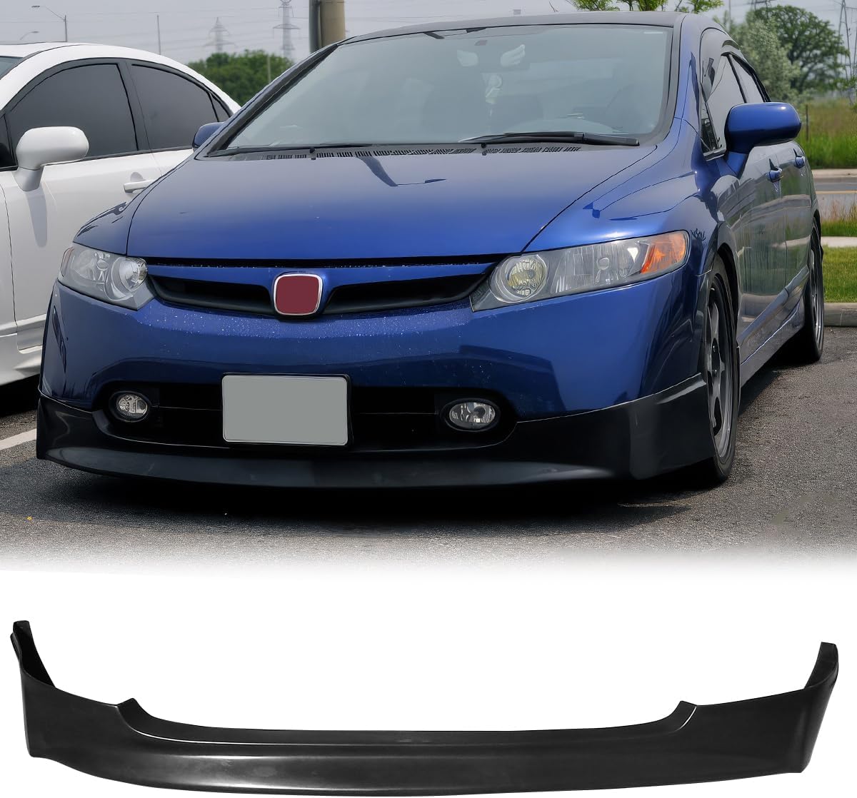 Front Bumper Lip Chin Spoiler, Compatible with 2006-2008 Honda Civic Sedan Only, MU Style PU Front Lower Splitter Protector, Unpainted Black, 1PC