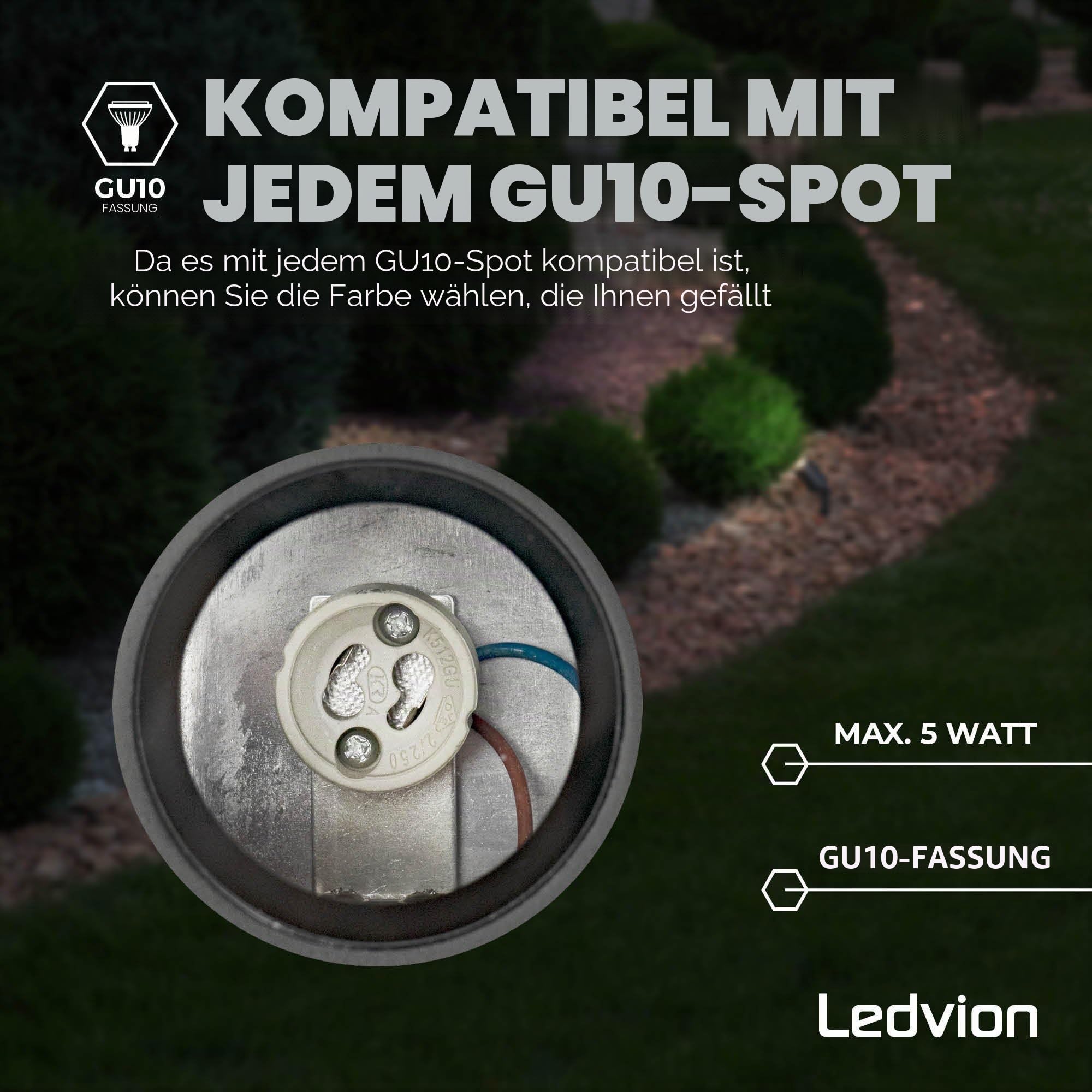 Ledvion 6er Set Gartenstrahler mit Erdspieß IP65 GU10 3W ohne Leuchtmittel | Fuer Garten Terrasse Einfahrt Wege Beete und dekorative Aussenbeleuchtung