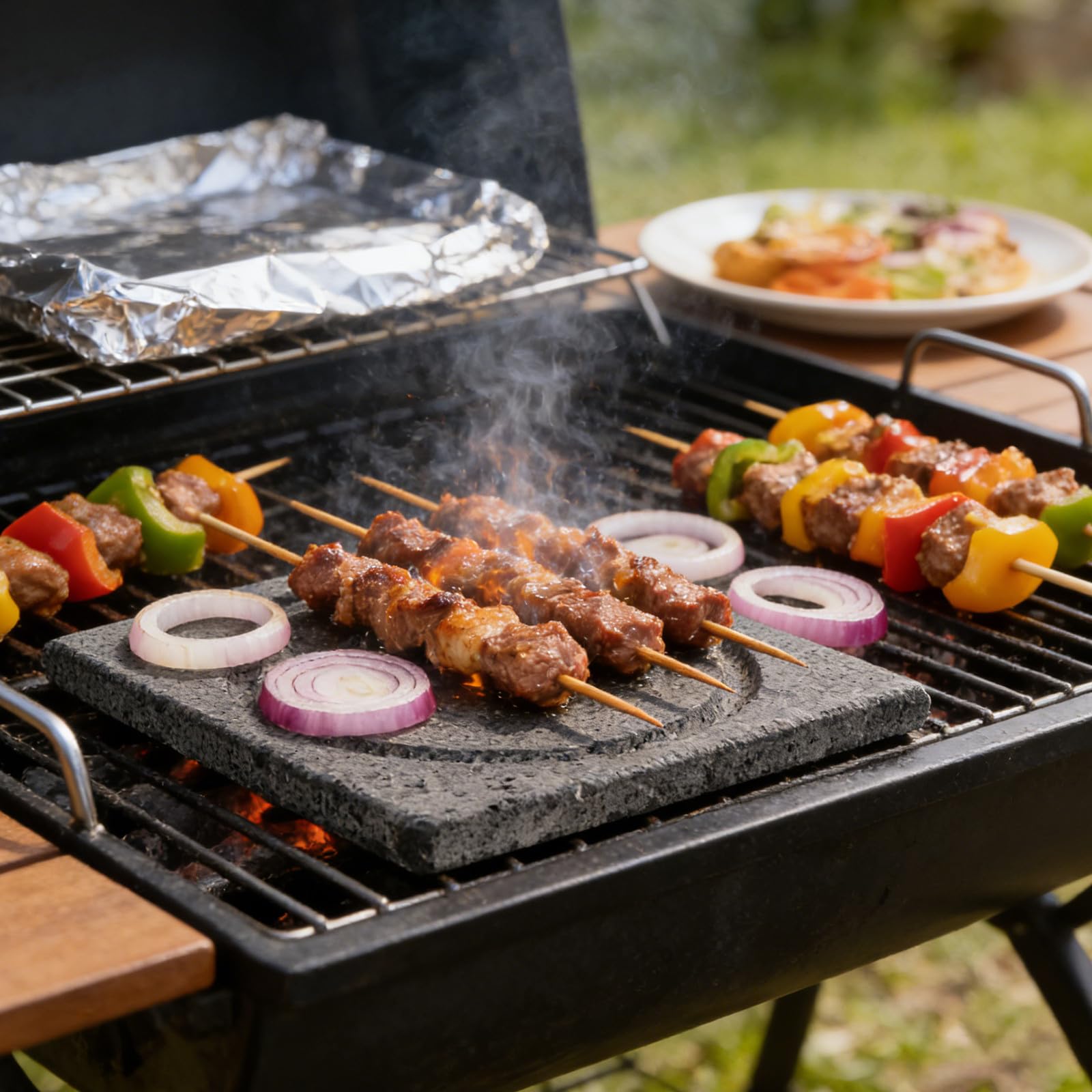 Piastra Grill in Pietra Vulcanica Coreana per Barbecue Esterno | Struttura in Roccia Lavica, Distribuzione Uniforme del Calore, Facile Pulizia, Gusto Naturale