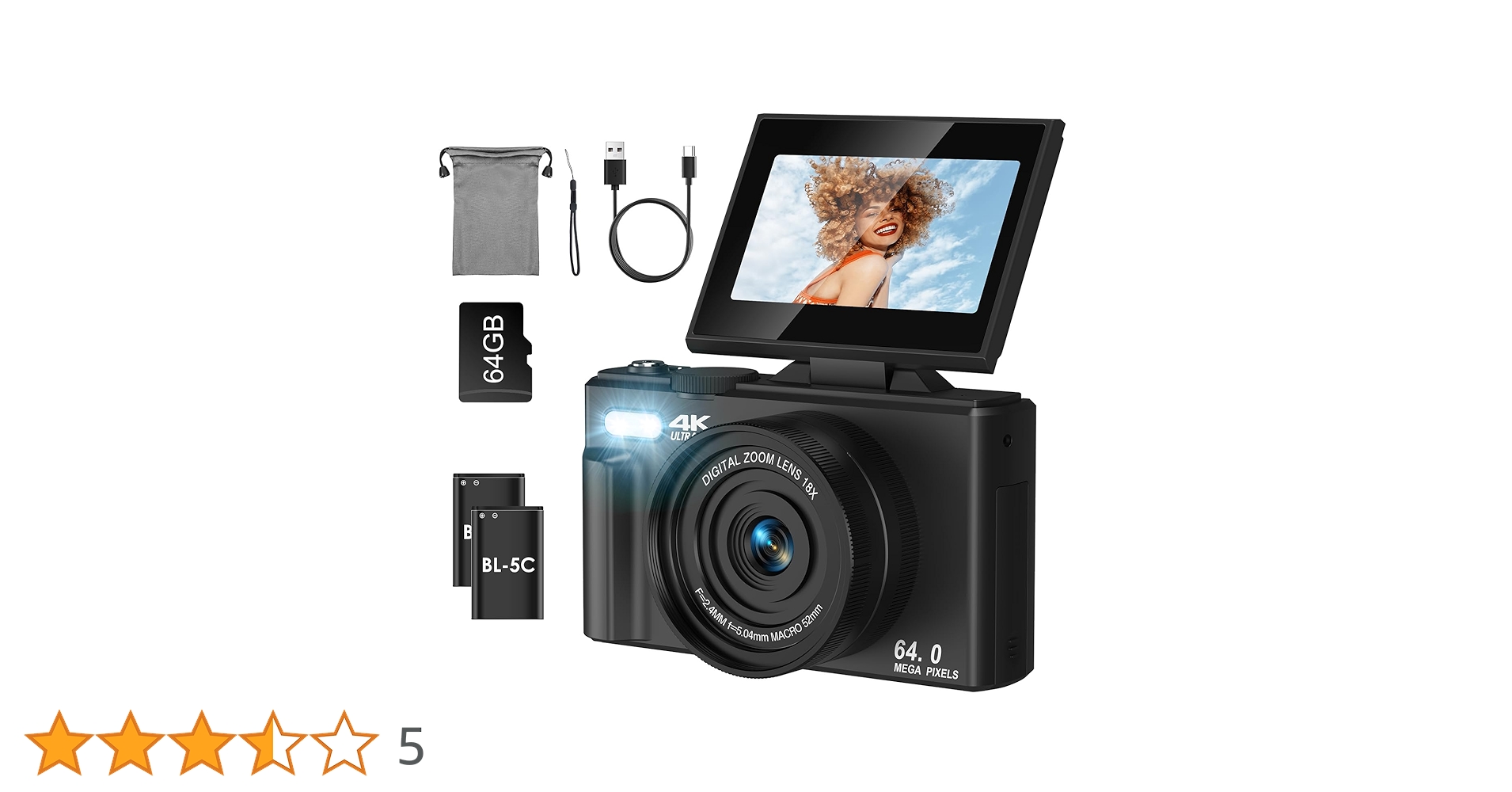 Amazon | LAMAデジタルカメラ 4K動画撮影 64GBSDカード付属