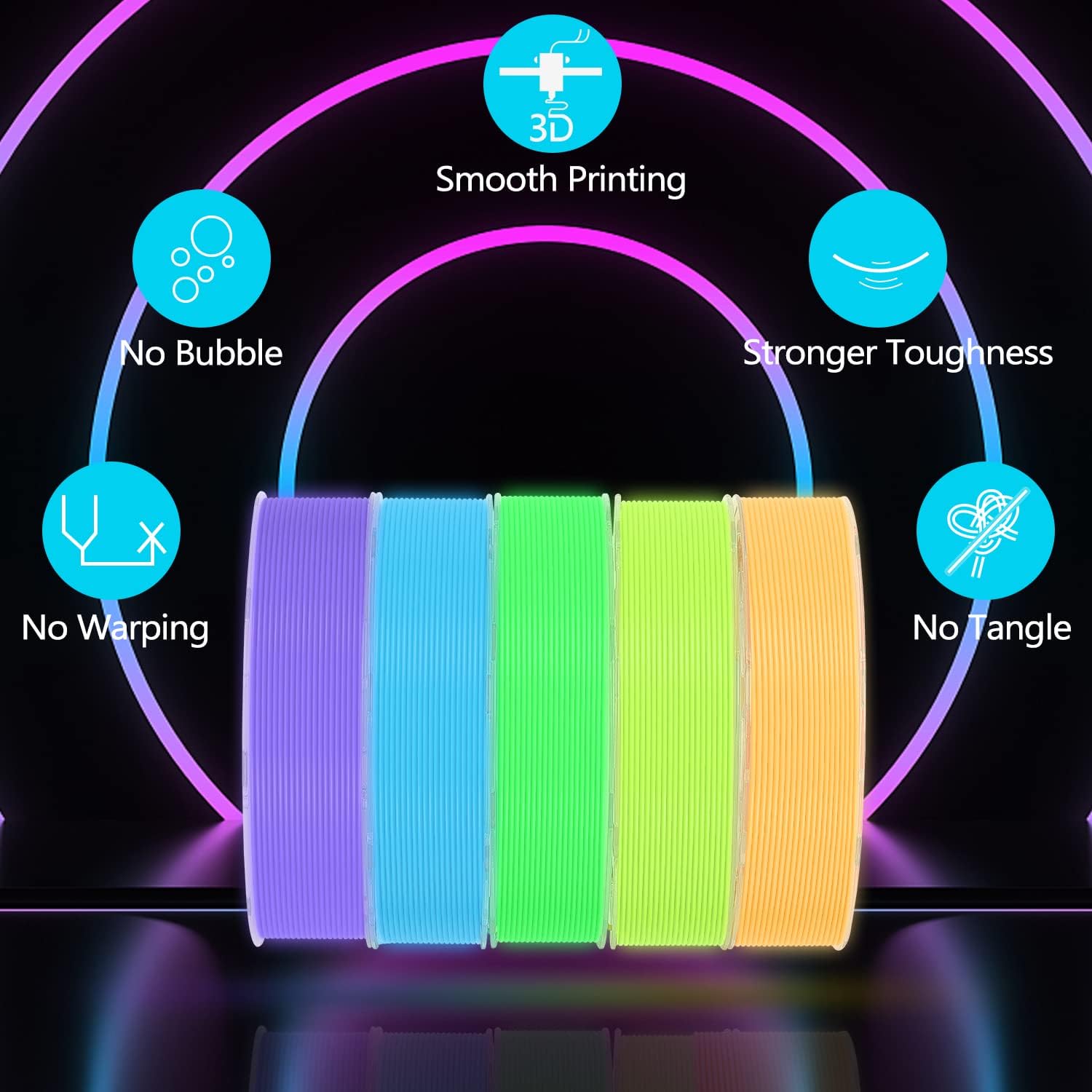 review Aystkniet PLA Filament 1.75mm Bundle, Glow in The Dark Filament Multicolor Pack with Green Blue Purple Orange Red, 3D Printer Filament 250g X 5 Spools, Dimensional Accuracy +/- 0.02 mm
