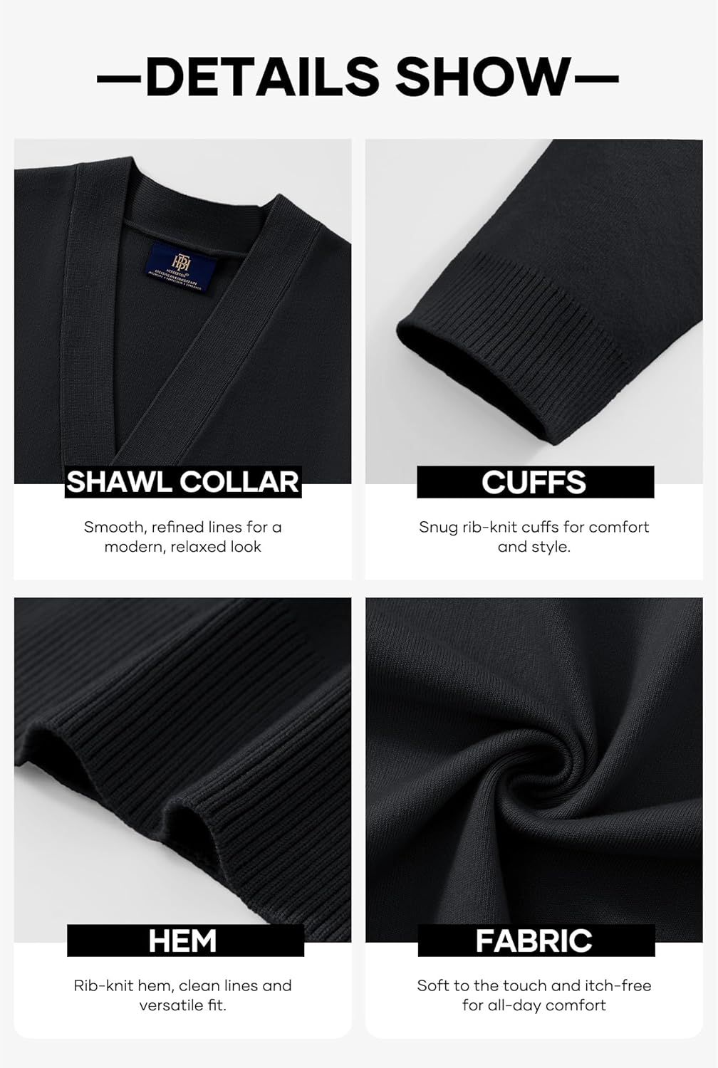 Mens Knit Cardigan Loose-Fit Shawl Collar Open Front Casual Vintage Sweater (S-XXL) - Image 6