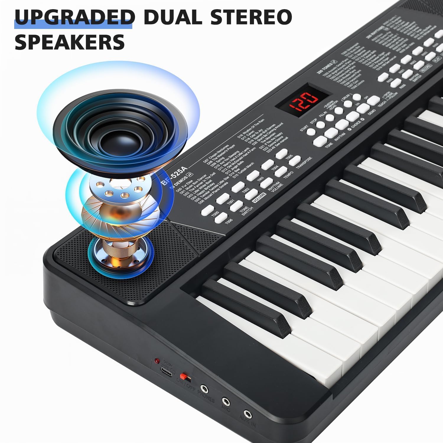 Tastiera Pianoforte 37 Tasti Portatile 1200mAh Batteria Ricaricabile Elettrica con Microfono Regalo Bambini