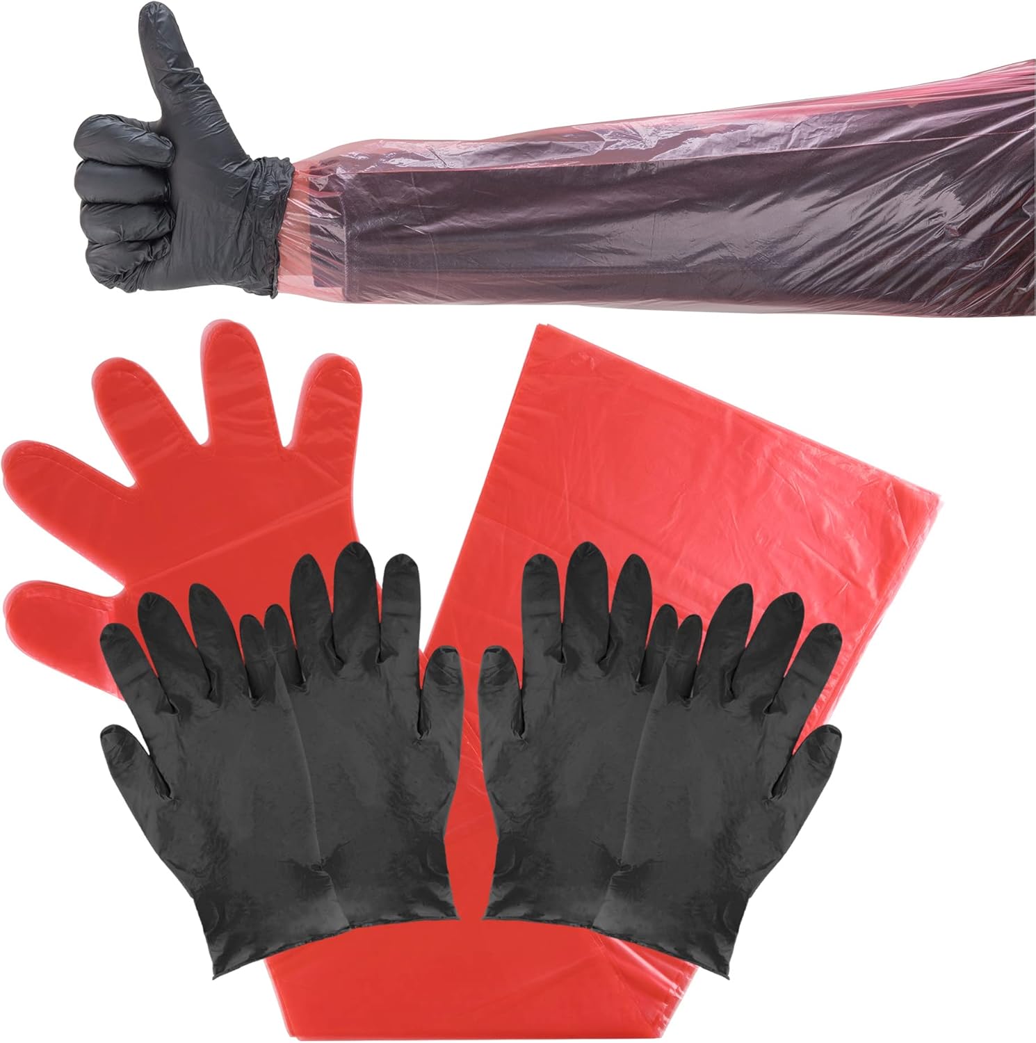 50 Pairs Field Dressing Gloves Gut Mitten Cleaning Deer Field Dressing Gloves Disposable Gutting Mittens Red Black Plastic Gloves Long and Short Gut Mitten Combo Pack for Gutting Field Dressing : Sports & Outdoors