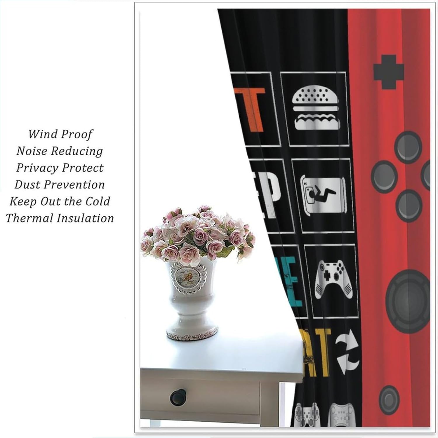 Kids Vintage Game Controller Curtains for Bedroom, Gaming Gamepad Window Treatment Gamer Room Red Blue Gamepad Window Drapes for Boys Girls Teens Man Living Room Playroom W72xL63in