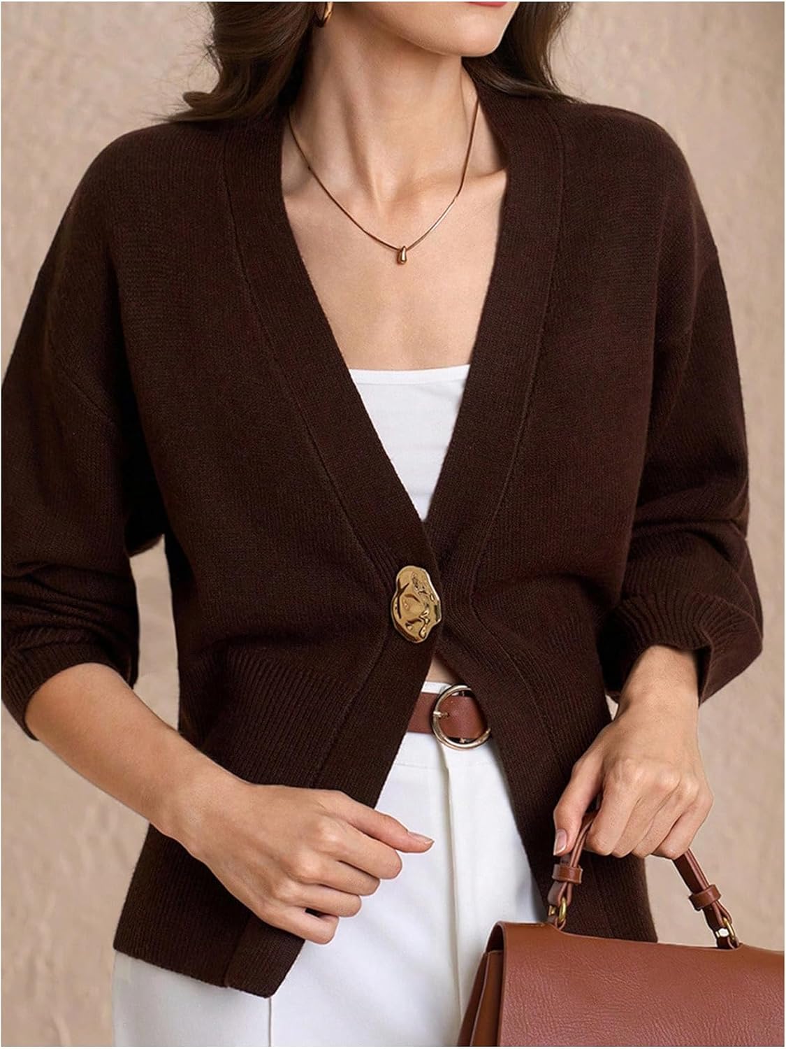 Verdusa Women's Button Up Cardigan Sweater Business Casual Outfits Long Sleeve Deep V Neck Knit Outerwear Elegant Dressy Tops - Image 5