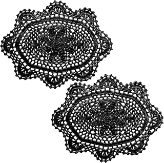 BIBITIME Crochet Tables Doilies Lace Placemats Handmade Coasters Round Doily Valentines Crafts Mats (W 8 in x L 11.8 in,2PCS, 07Style-Black)