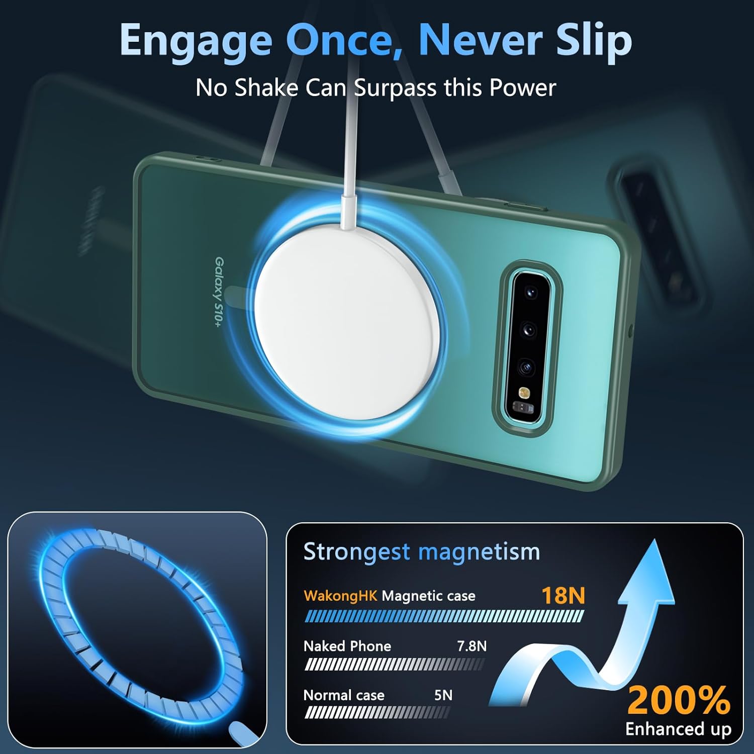 for Samsung Galaxy S10 Plus Case with Magnetic,S10 Plus Phone case Military-Grade Drop Protection Galaxy S10+ Phone Case Matte Slim for Samsung S10 Plus Case Cover 6.4’’-Green - Image 2