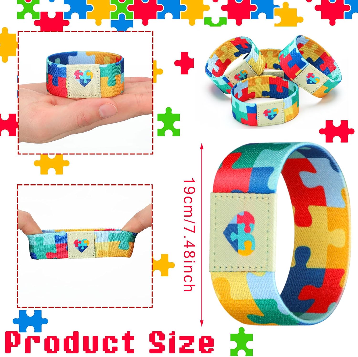 3 Pcs Autism Awareness Bracelet Wristband Elastic Puzzle Autism Jewelry Stretch Bracelet Gift for Women Men Colorful Motivational Jewelry for Adults - Image 2
