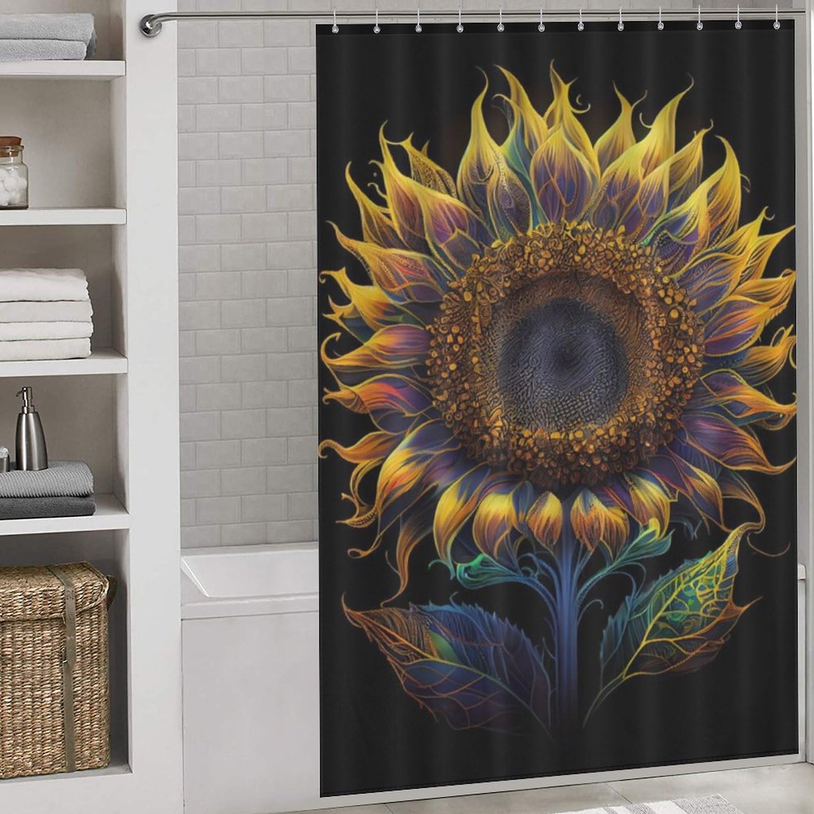 Rideau de douche tournesol imperméable 152x183cm facile à nettoyer pour salle de bains