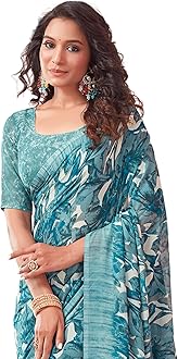 SIRIL Women's Floral Printed Georgette Saree with Unstitched Blouse Piece