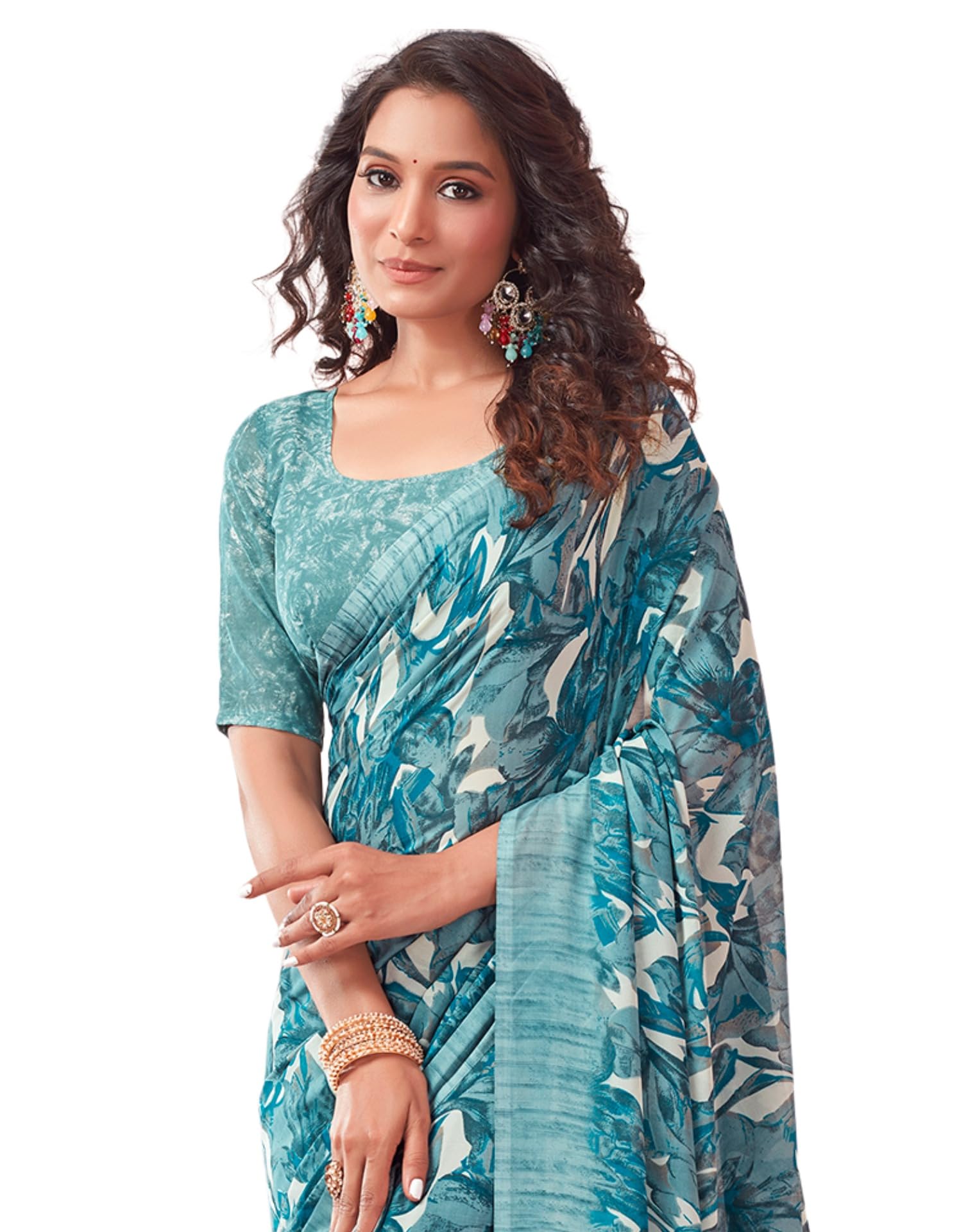 SIRILWomen's Floral Printed Georgette Saree with Unstitched Blouse Piece