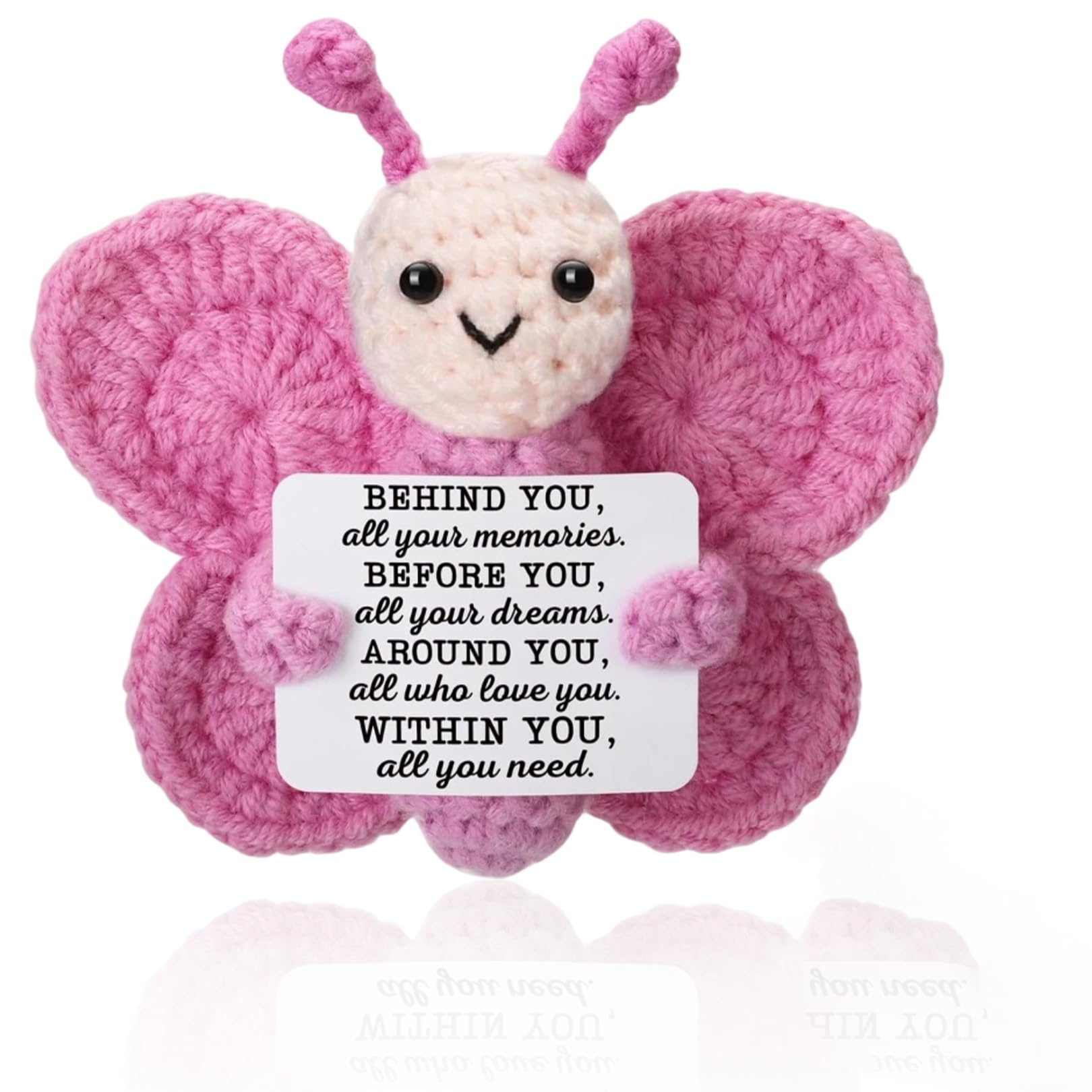 Positive Crochet Animals Butterfly Gift,Handmade Emotional Support Crochet,Features Motivational and Inspiring Messages,Cute Mini Inspirational Knitted Plush Butterfly Doll,Thank You Gift for Friend