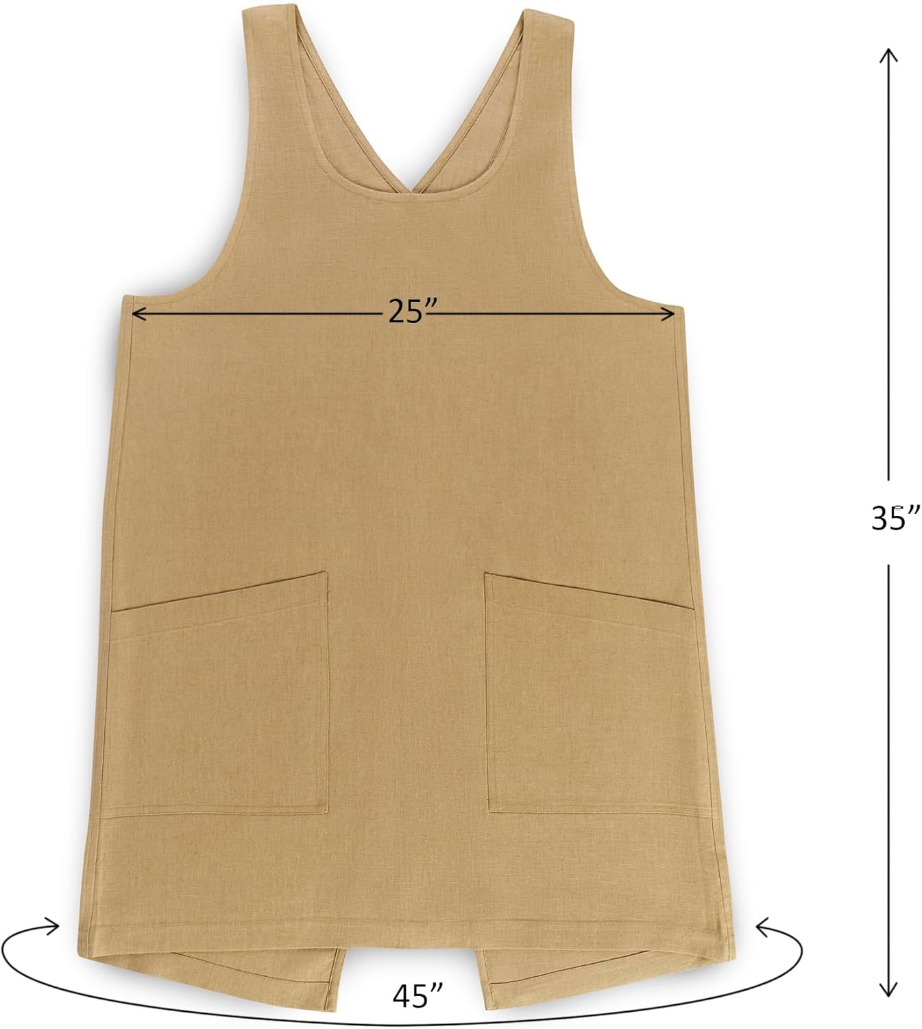 Solino Home Cross Back Linen Apron with Pockets for Gardening, Kitchen - Kelp Pinafore Smock Apron 100% Pure Linen for Men & Women - Handcrafted from European Flax Kelp 35 x 45 Inch
