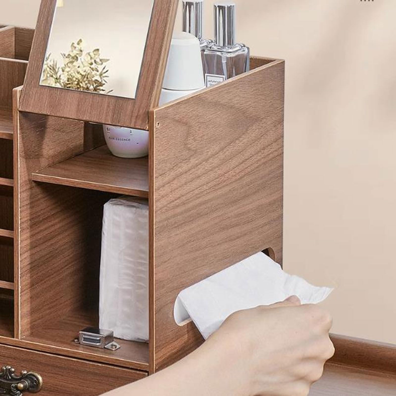 Almacenamiento de cosméticos Organizador de Maquillaje Madera Gran Capacidad con cajones