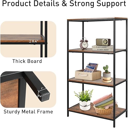 Miniatura 5 de Babion Estantería de estantería de 4 niveles organizador de almacenamiento de estantería alta estantería con soportes de marco de metal estante