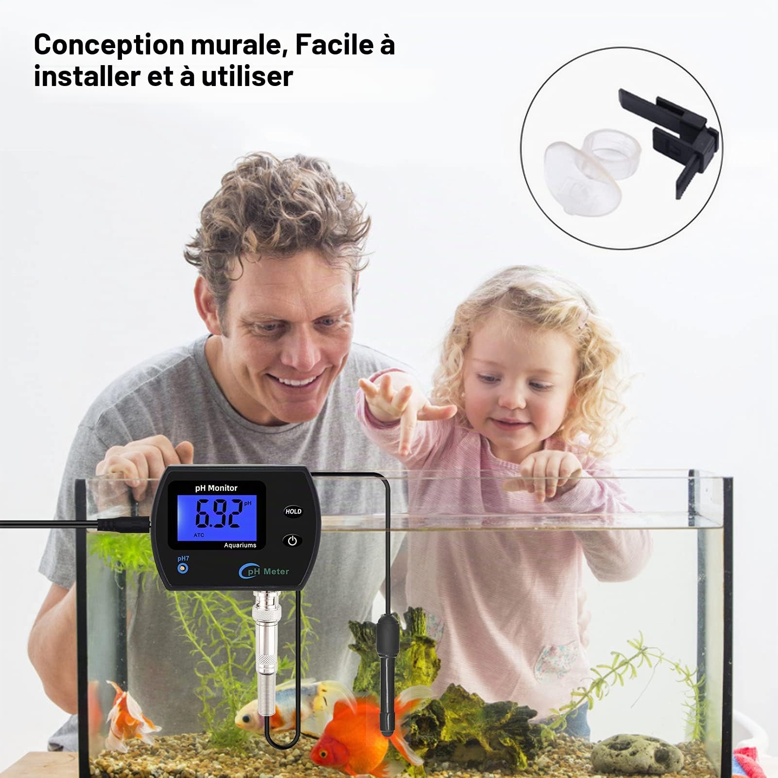 pH-mètre - pH-mètre Moniteur de qualité de l'eau testeur écran LCD sonde d'interface BNC pour Aquariums, Culture hydroponique(Moi)