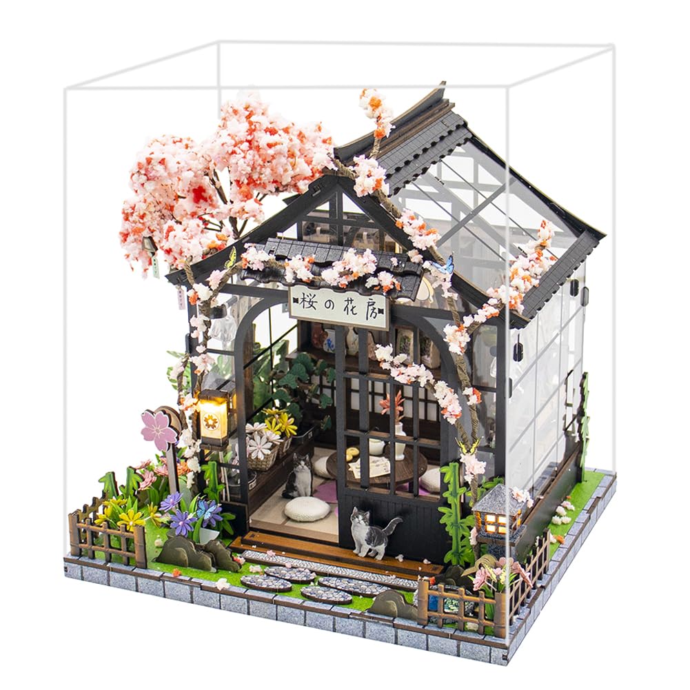 Casa delle bambole in miniatura in legno giapponese Sakura serra casa delle bambole fai da te kit costruzione villa modello 3D regali creativi per amici e genitori (con copertura