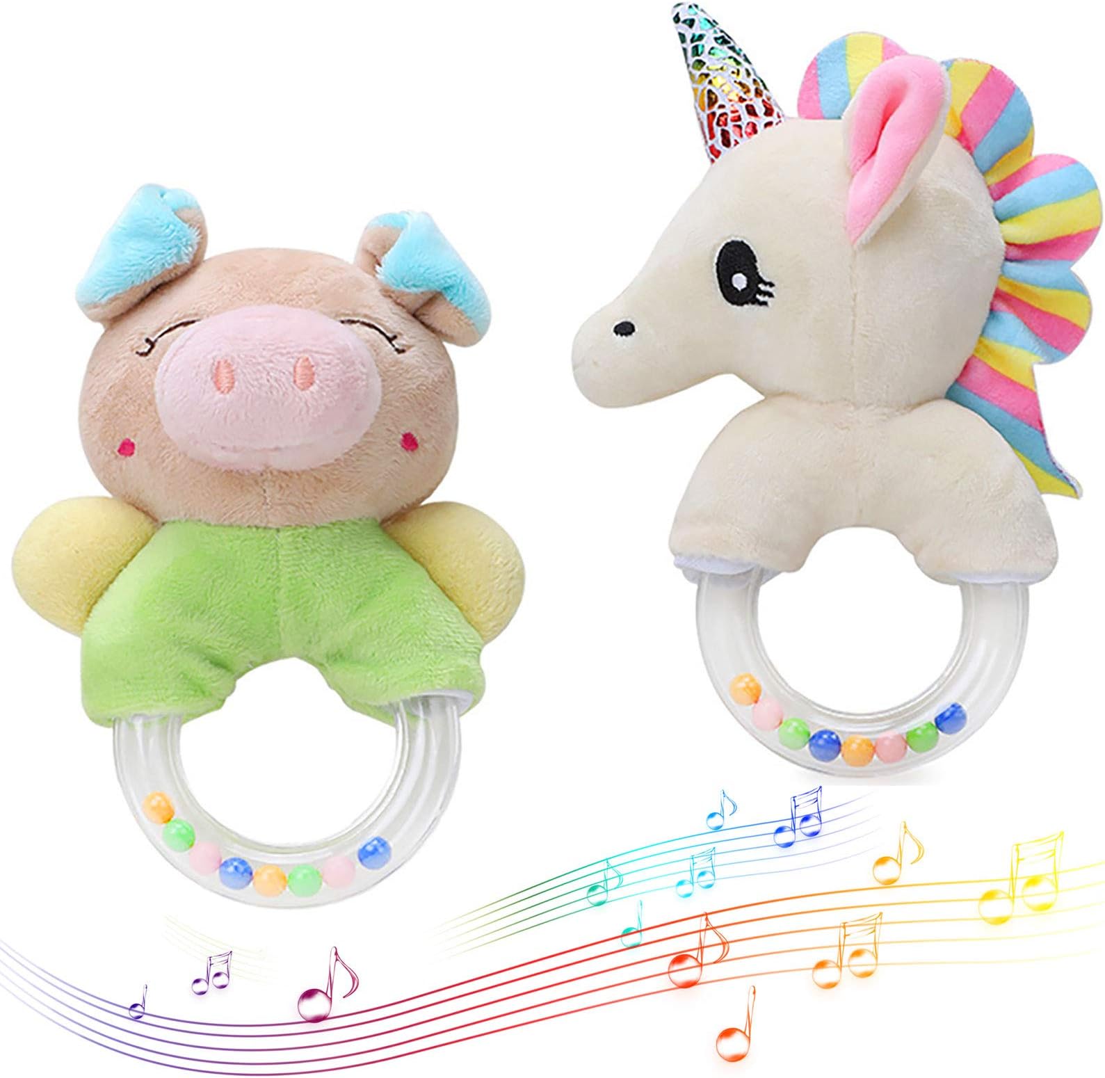 Baby Rattles Cartoon Stuffed Animal Plush Hand Rattle Infant Soft Toys - Pony & Pig