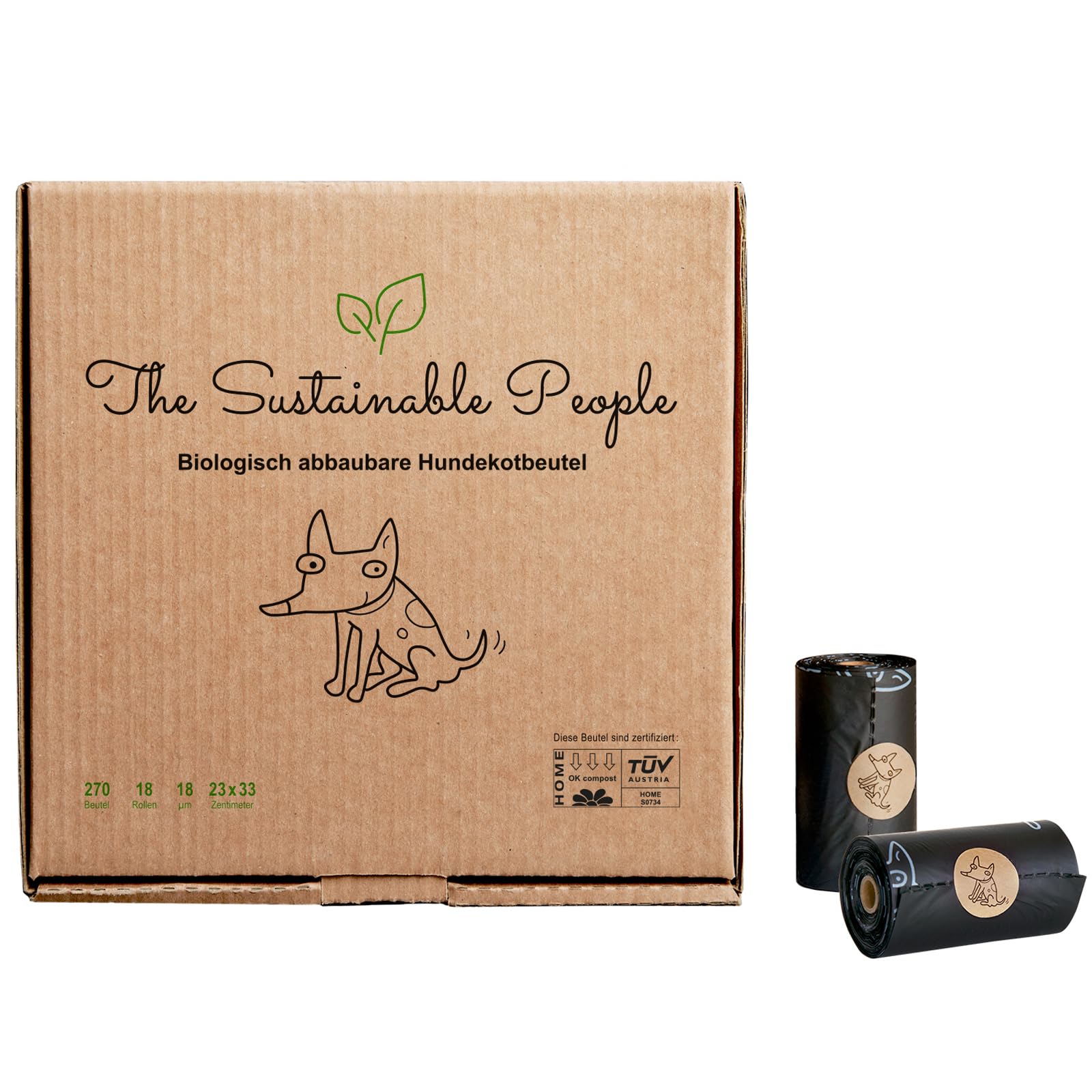 TSP Bio-abbaubare Hundekotbeutel - OK compost HOME zertifiziert - 100% heim-kompostierbar und biologisch abbaubar - Gross, Extra Dick (18µm), Sicher & Feuchtigkeitsbeständig (18 Rollen (270 Beutel))