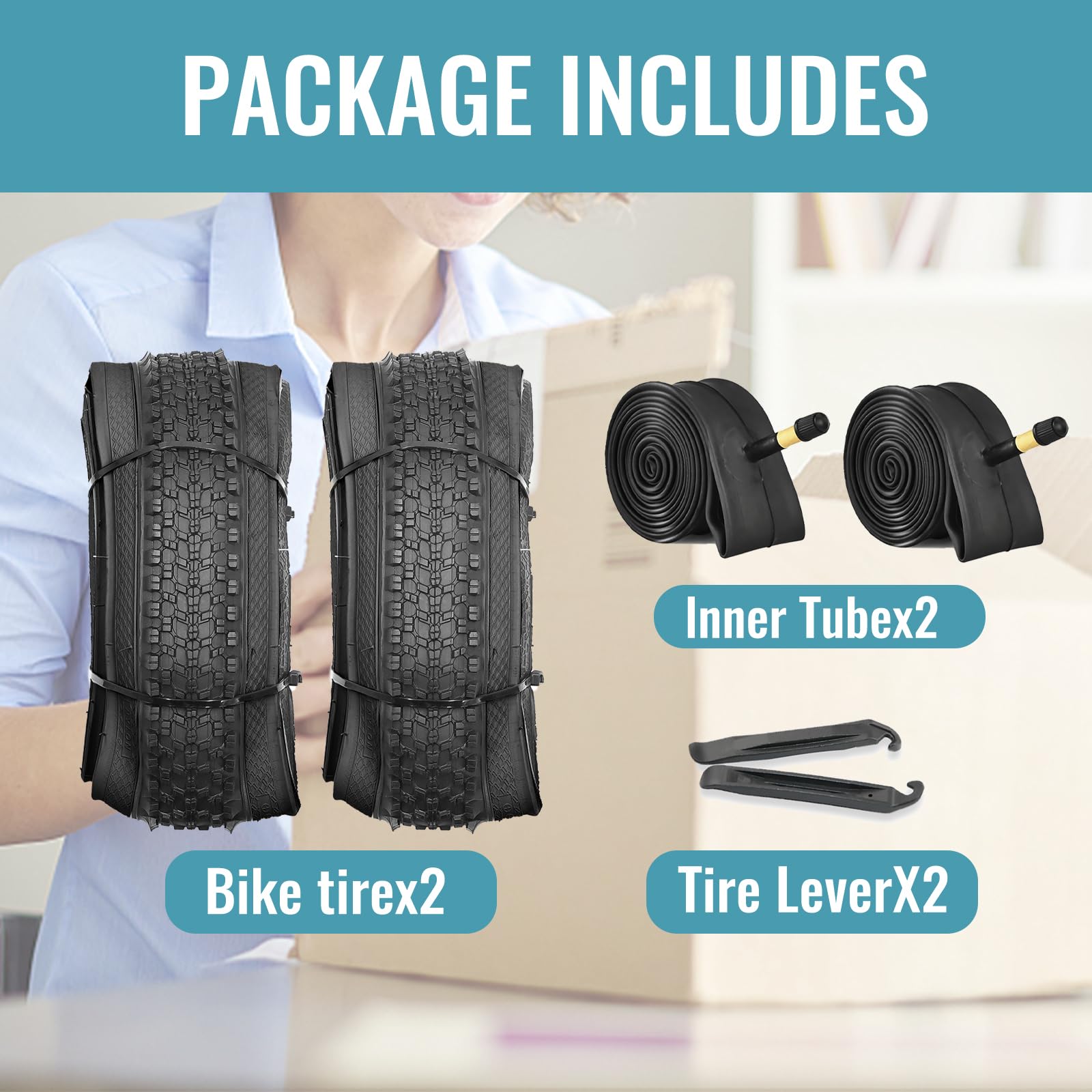 Hycline 2 Pack Bike Tires Set,24x1.95 Inch Folding Replacement Tire Plus 2 Pack 24-inch Bike Tubes and Levers for MTB Mountain Bicycle