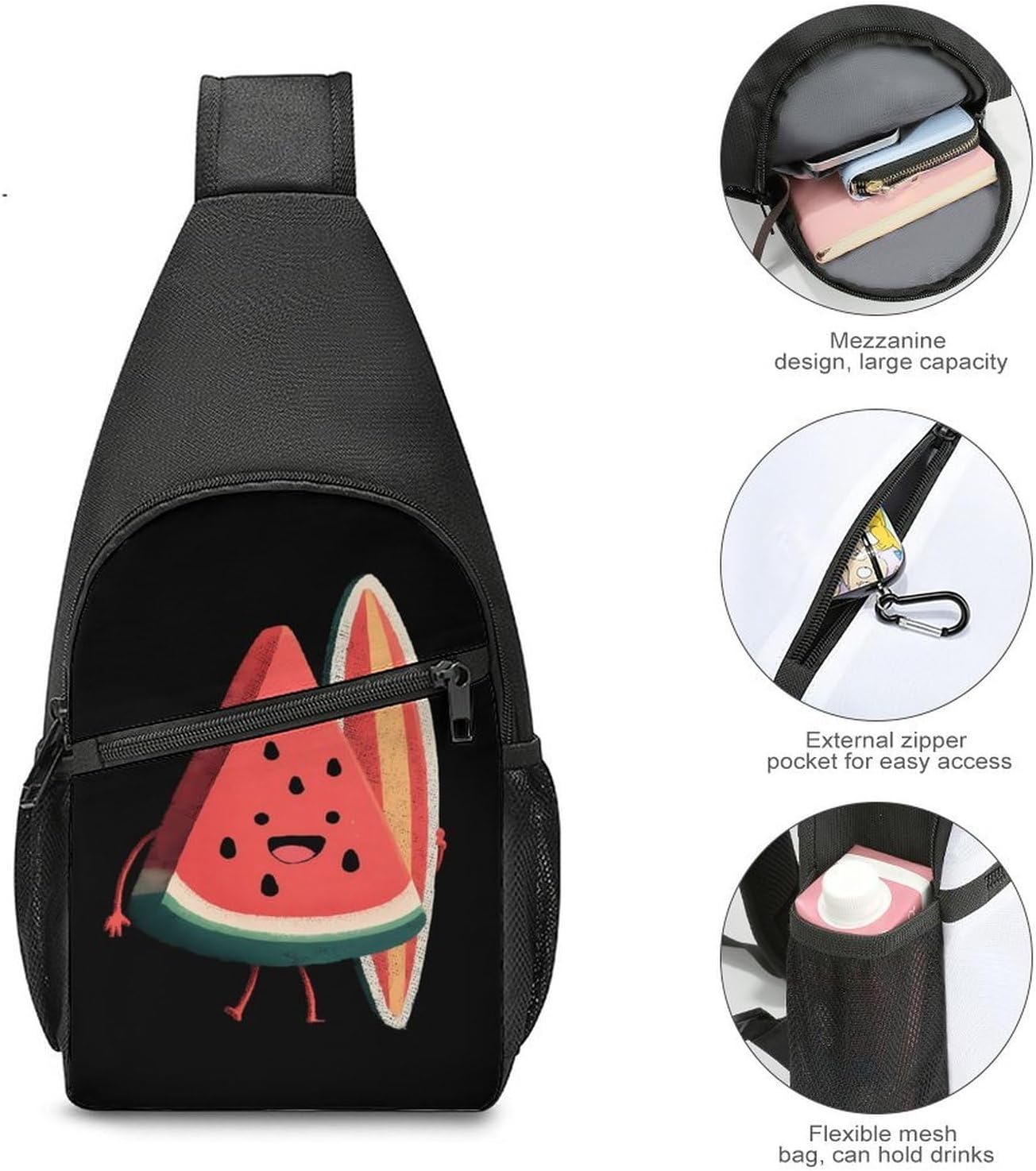Watermelon Surf Surfing Surfboard Crossbody Sling Backpack Chest Bag Daypack