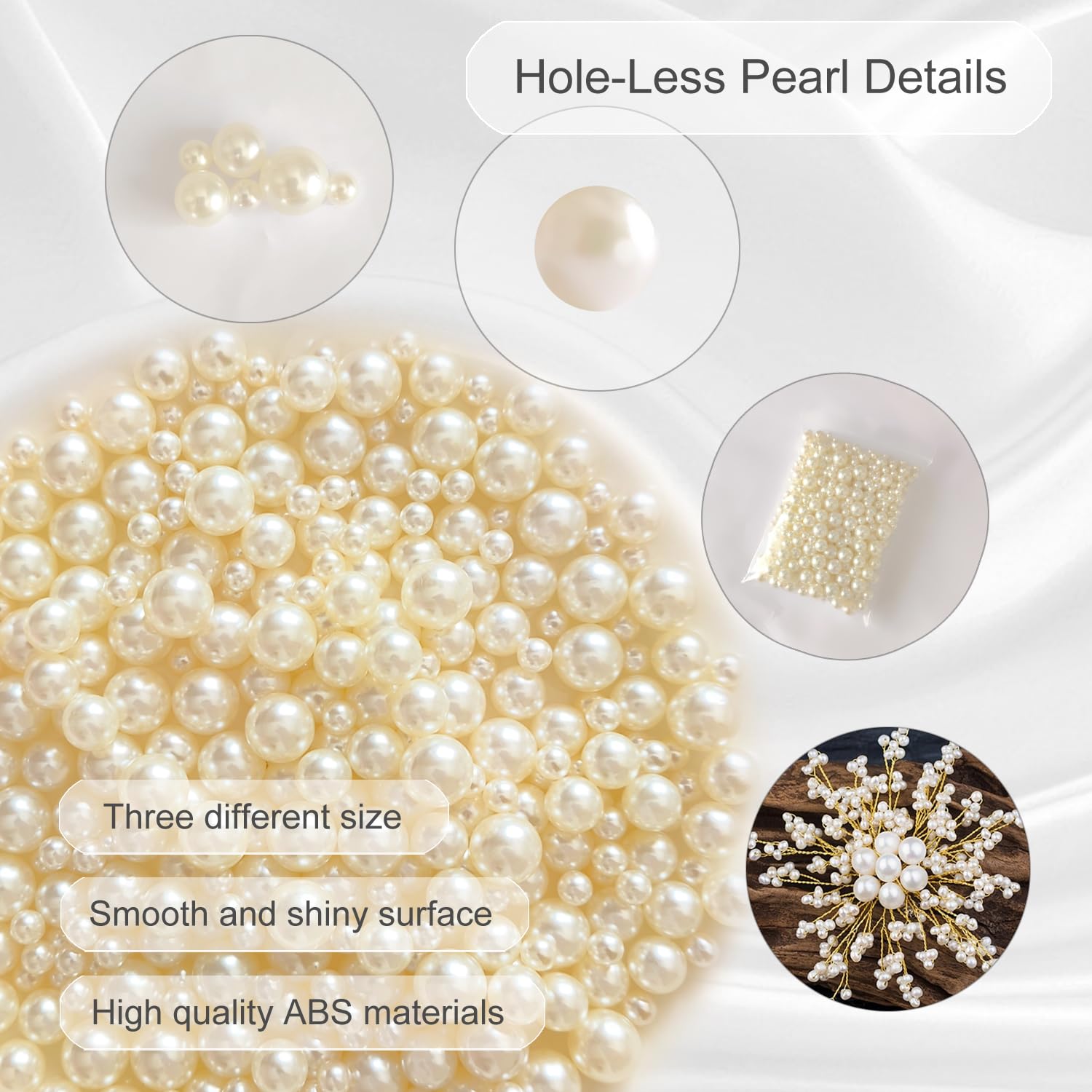 Cuentas de perlas de 3 tamaños para manualidades de 5 mm/8 mm/10 mm, cuentas redondas sueltas sin agujeros para surtido de abalorios, manualidades