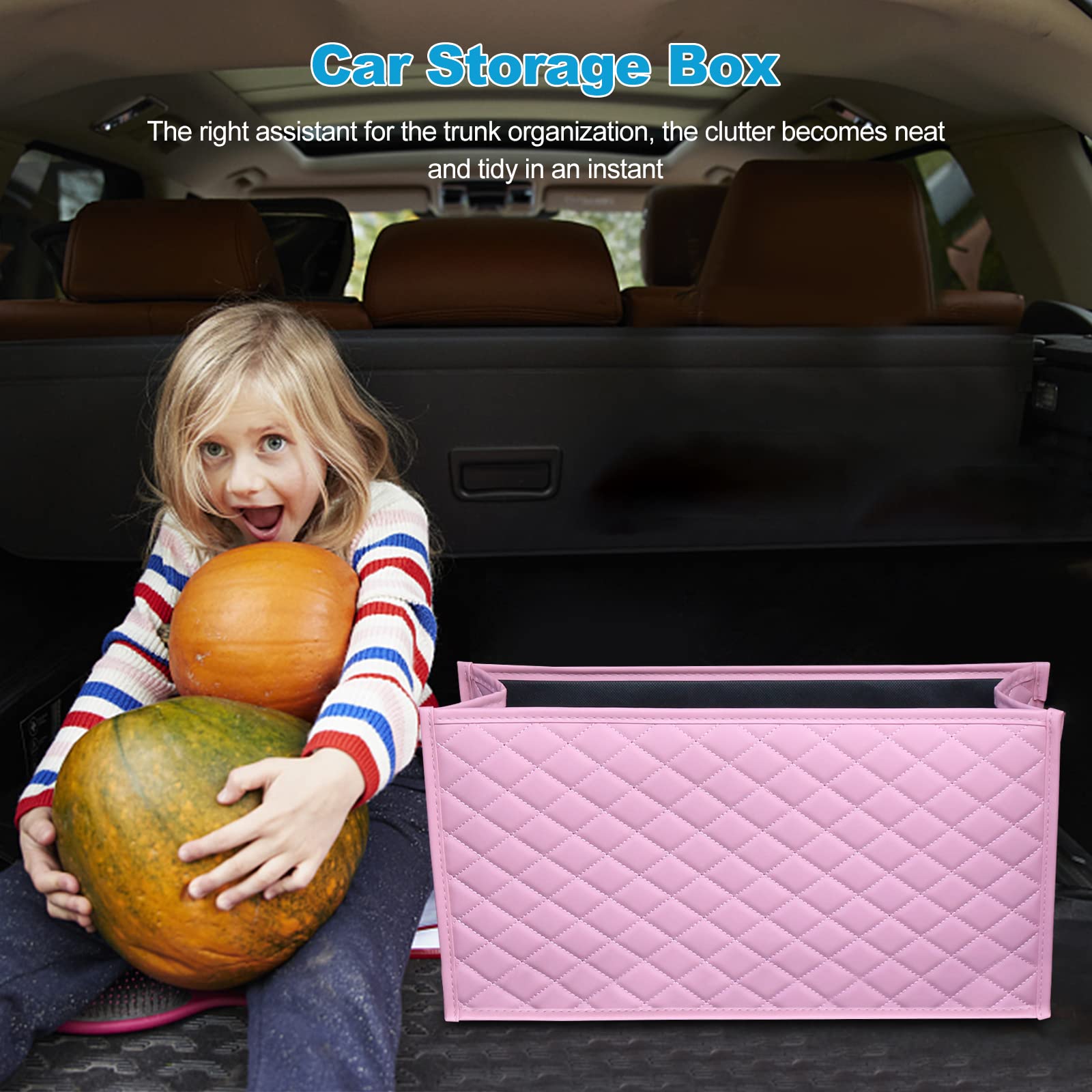 Ergocar Car Trunk Storage Organizer, Portable Collapsible Car Storage Box with Lid, Bottom Reinforcement, Leather Truck Boot Tidy Organiser Fits Small Models, Essential Car Accessories