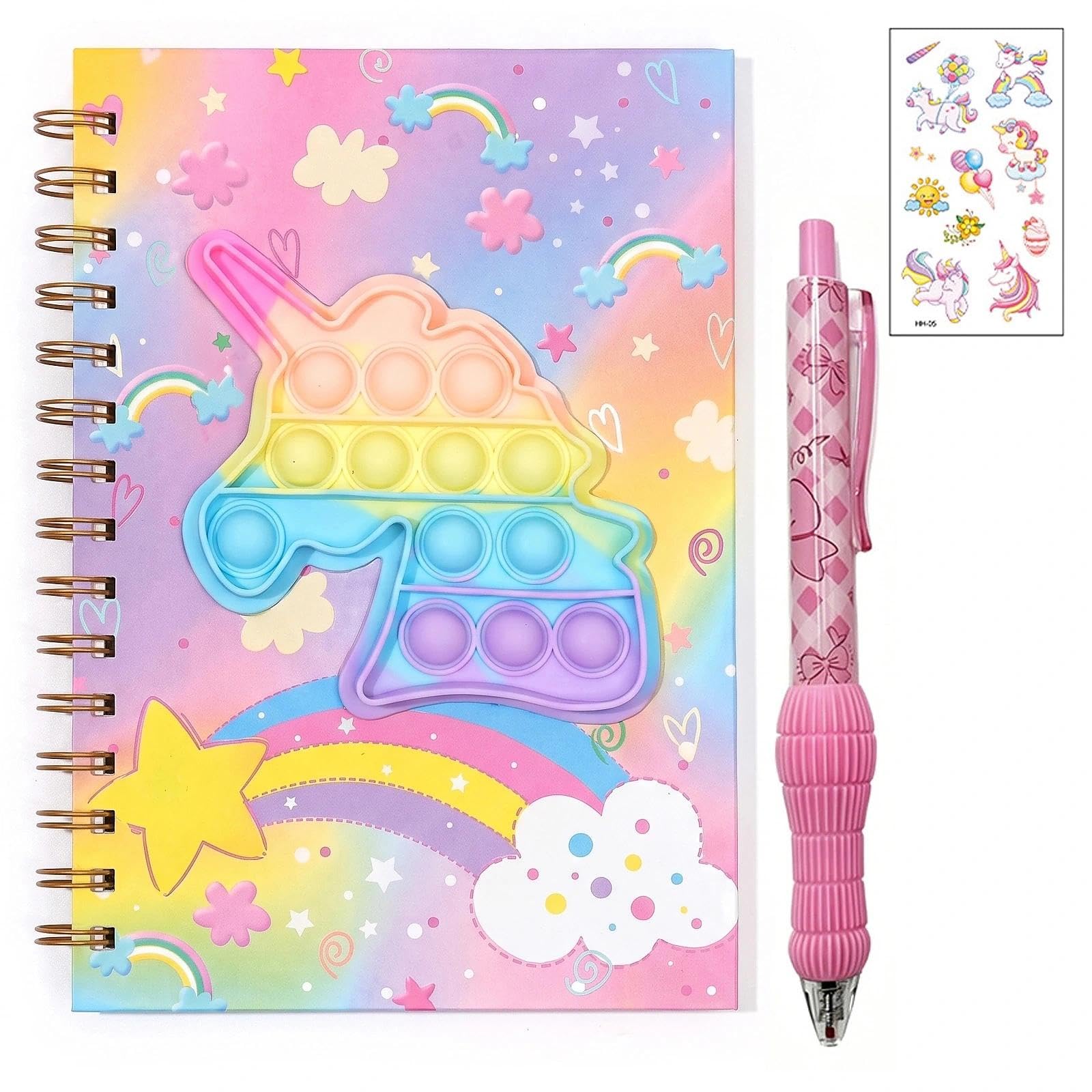 HUANYO Dopamine Notebook for Stress Relief & Happy Mood – A5 Spiral Journal with Pen & Stickers, 160 Pages, 8.27 x 5.71 Inches – Fun Diary for Girls Ages 6-12, Kids Present (unicorn)