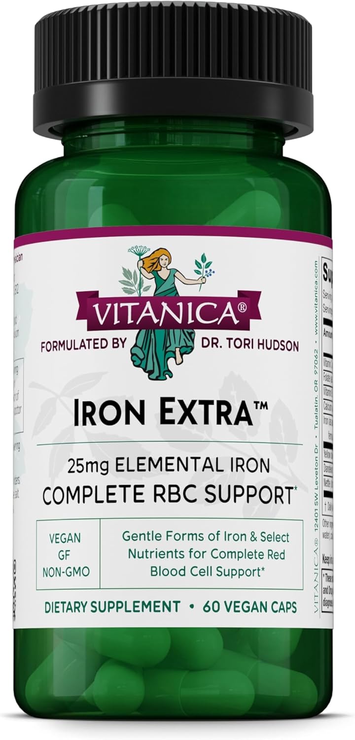 Iron Extra, Iron Supplement Enhanced Absorption with Vitamin C 500mg, Methylfolate 400mcg, B12 Vitamin 500mcg, Calcium, Yellow Dock, Dandelion Root & Nettle Leaf Extract, Vegan, 60 Capsules