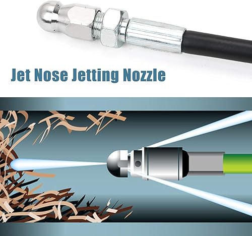 Miniatura 7 de STYDDI Kit de chorro de alcantarillado para lavadora a presión de 50 pies, NPT de 14 de pulgada, manguera limpiadora de drenaje sin torceduras con